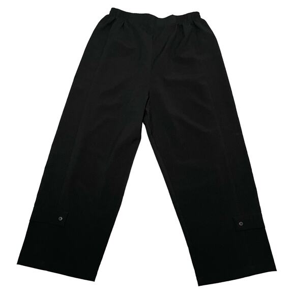 XIAO Wide Leg Crop Pants Button Accent Lagenlook Elastic Waist Black USA Large - Picture 1 of 8